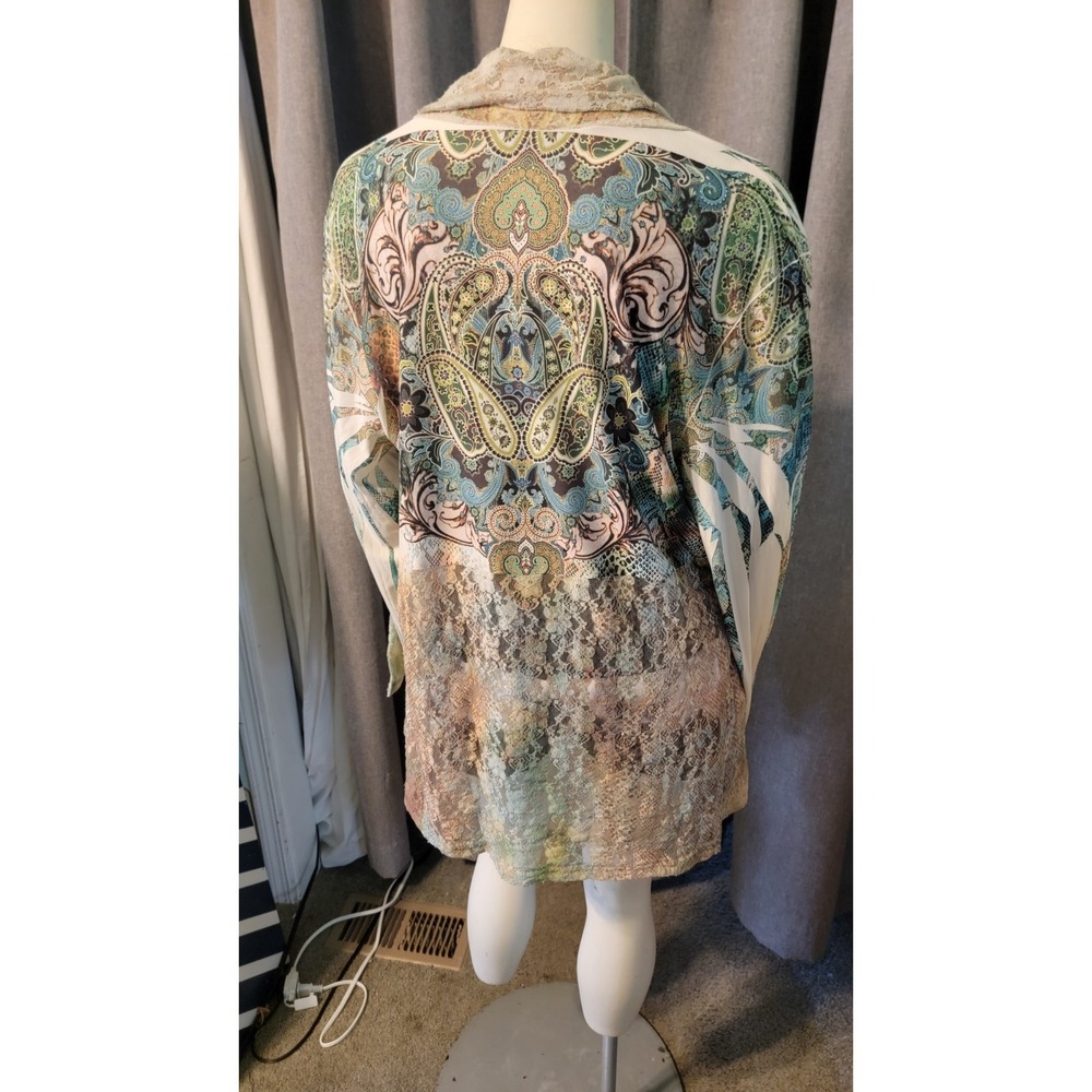 Whimsy Fairy COVER CHARGE Open Waterfall Front Pastel‎ Ombre Lace Cardigan SZ 1X - Picture 5 of 13
